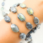 Coated Labradorite Oval Shape Oxidized Wire Chain